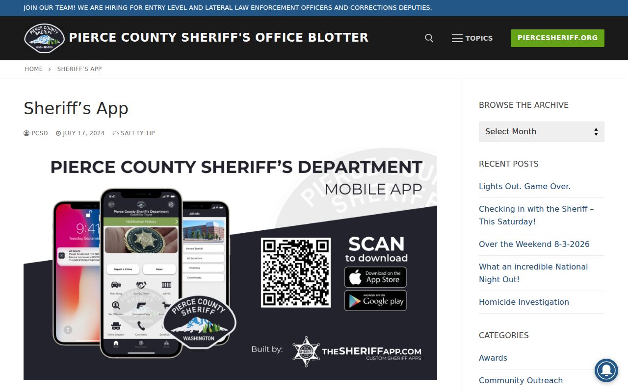 Pierce County Sheriff WA mobile app launch announcement