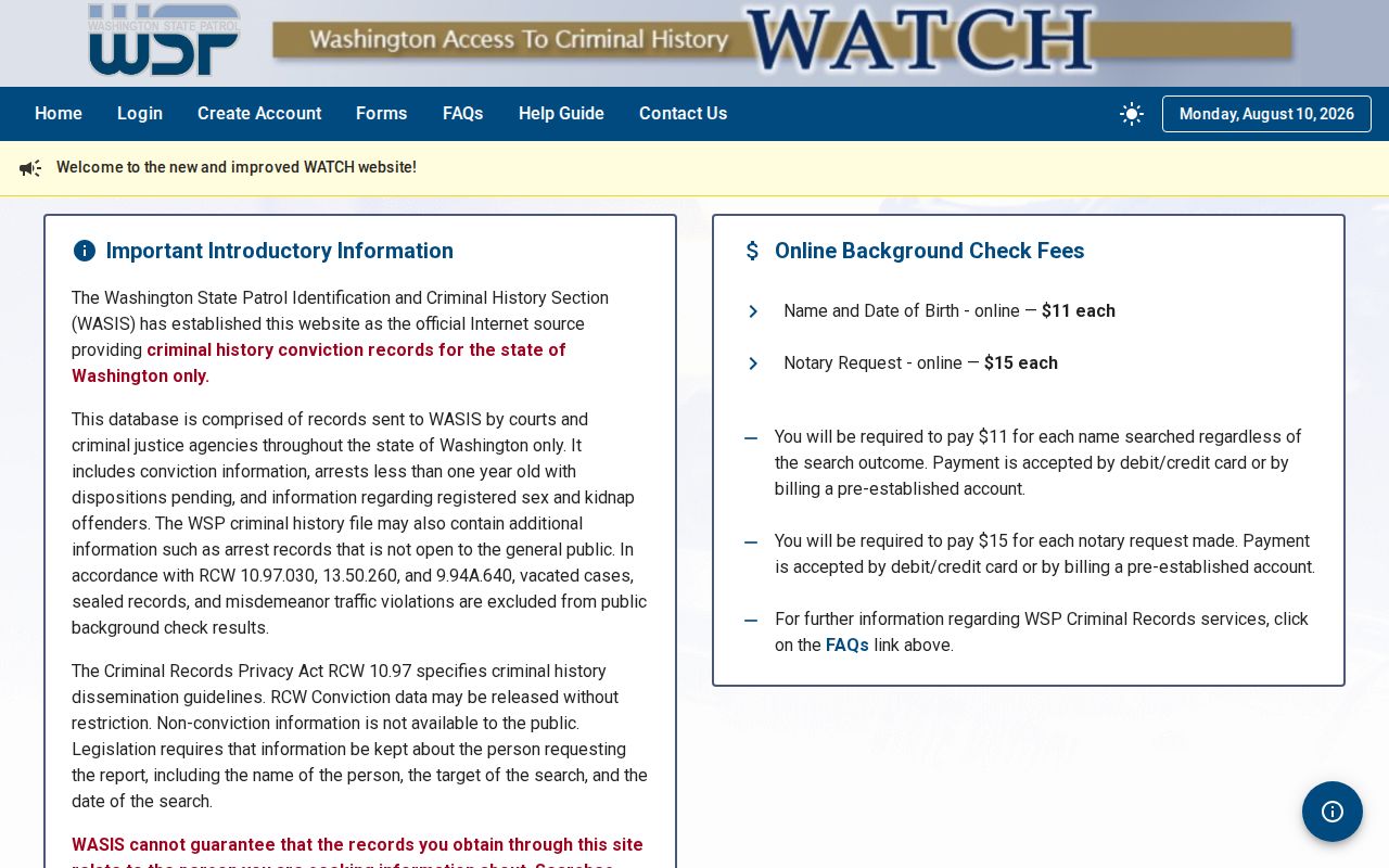 Pierce County criminal history WATCH search entry