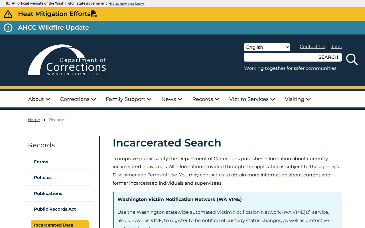 Pierce County criminal history Washington DOC incarcerated search