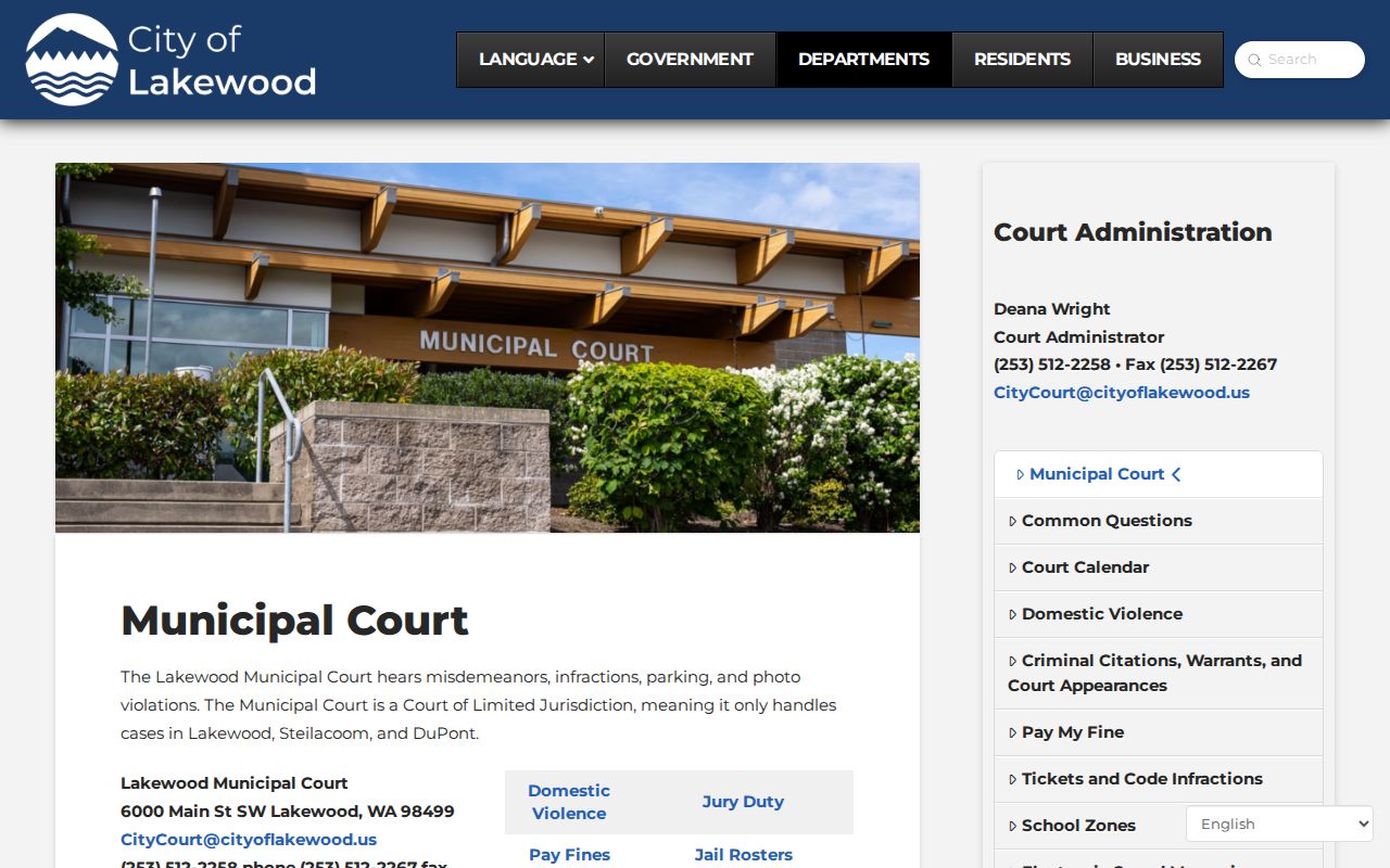 Lakewood criminal court records page for Lakewood Municipal Court