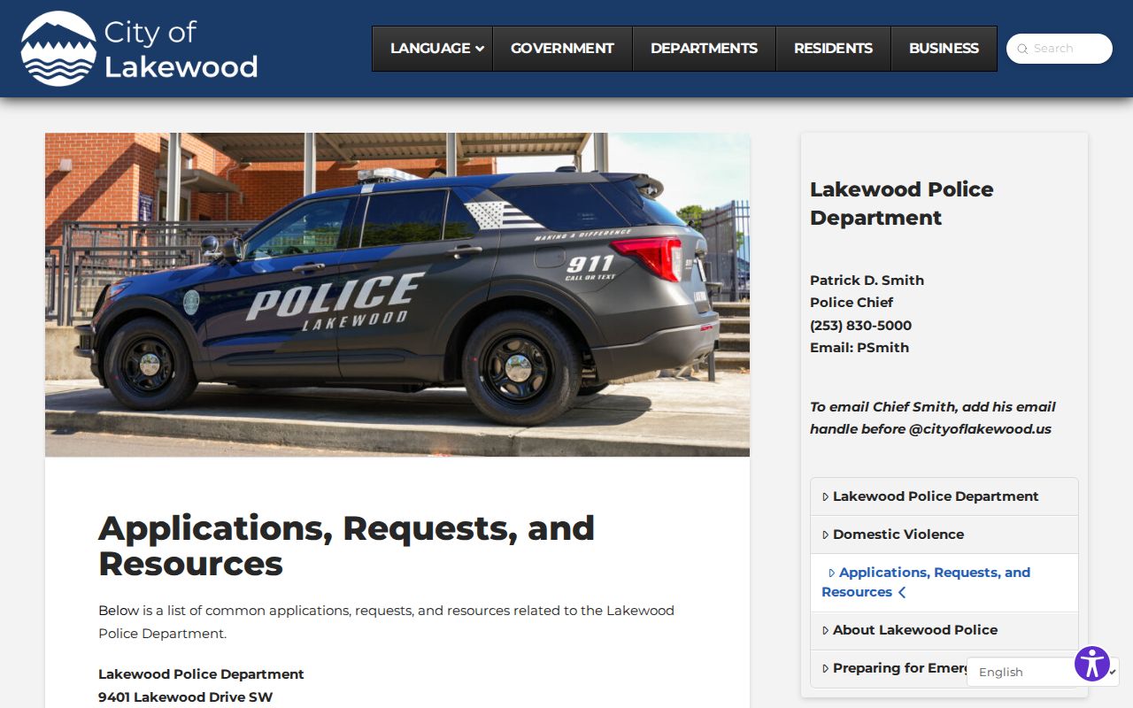 Lakewood criminal history records menu for Lakewood Police