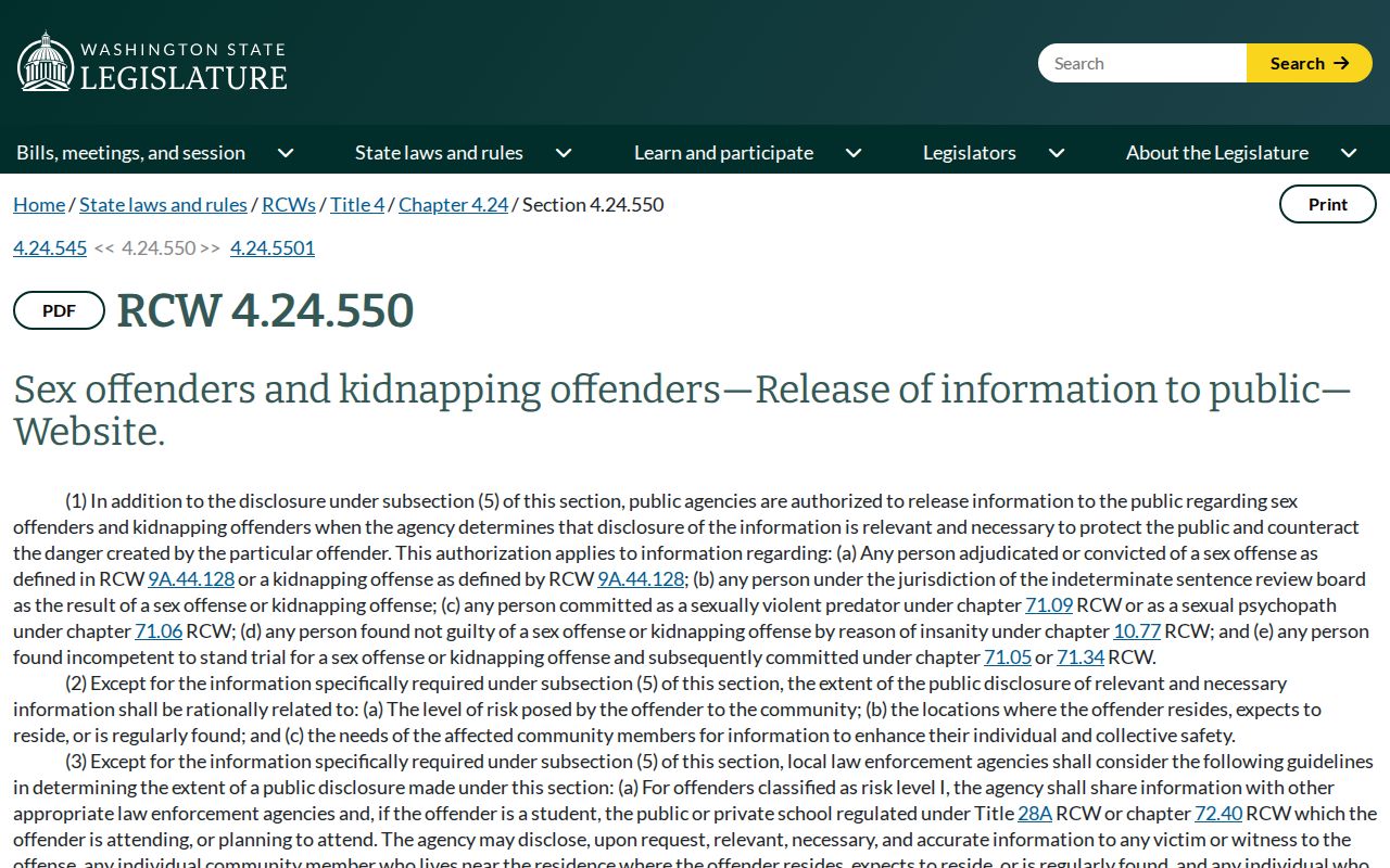 Washington law governing Pierce County sex offender registry notification