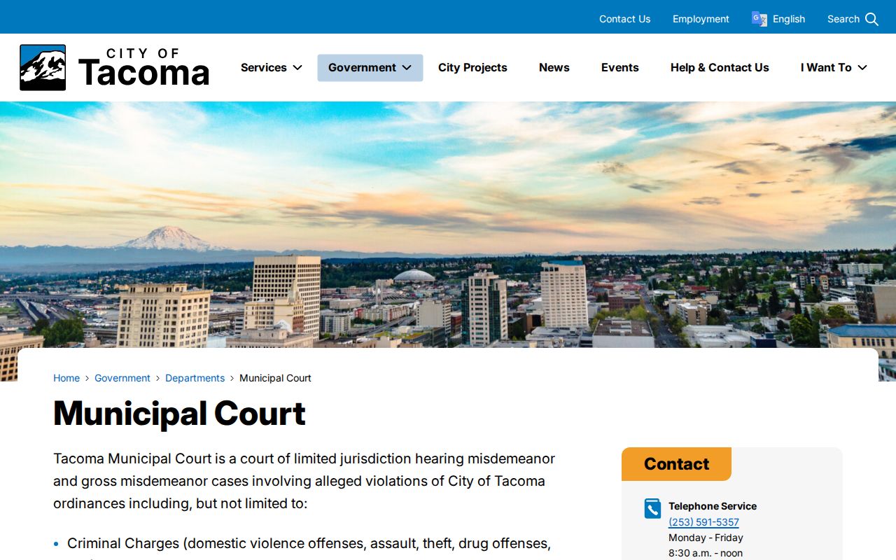 Tacoma Municipal Court source for Tacoma criminal history case records