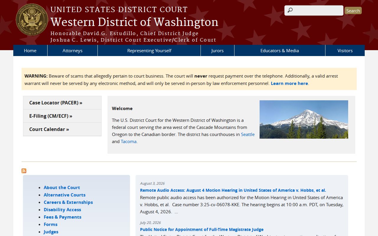 Western District federal court layer for Tacoma criminal history searches